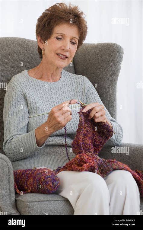 Senior Woman Knitting Stock Photo Alamy