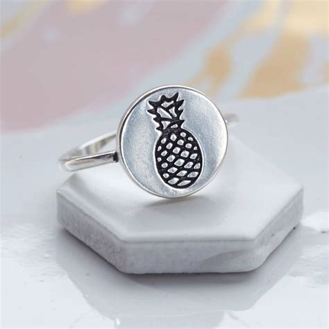 Pineapple Disc Sterling Silver Ring By Junk Jewels