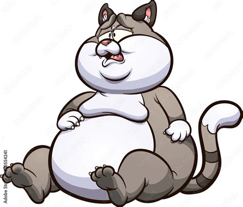 fat cartoon cat looking full clip art vector illustration with simple gradients all in a