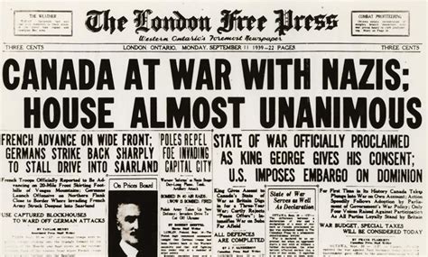 this is a photo of the newspaper in 1939 this war had a huge impact on canada because it gave