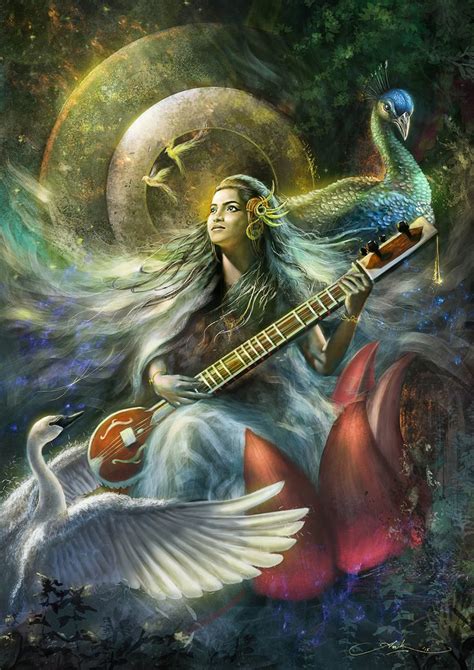 How to draw goddess mahakali drawing. ArtStation - The Hindu Goddess of Music, Anik Biswas ...