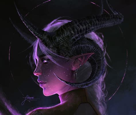 1920x1080px 1080p Free Download Fantasy Demon Face Girl Horns Pointed Ears White Hair