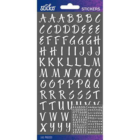 Sticko Alphabet Stickers White Foil Brush Small American Crafts