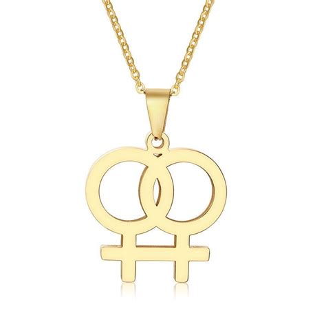 wlw double female sign lesbian pride link chain necklace chain link necklace pride necklace