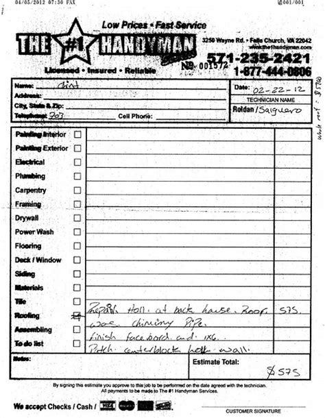Landscaping estimate template and free roofing estimate forms. 201202 - roof fix estimate - 1 - #1 Handyman estimate ...