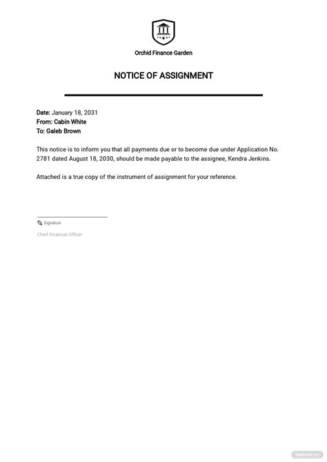 Notice Of Assignment Template