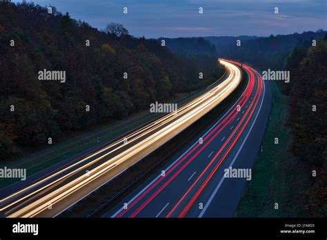 Traffic Light Trails Motorway Twilight Bavaria High Resolution Stock