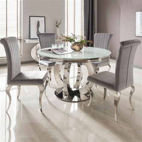 ohio white tempered glass chrome cm  dining