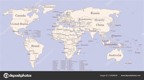 Mapamundi mural mapa mundial con nombres. Mapa mundial de contorno con colores vintage de nombres de ...