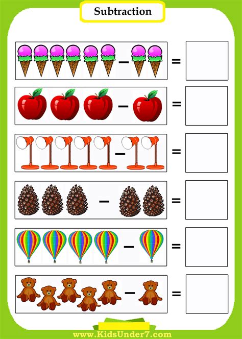 Picture Subtraction Worksheets