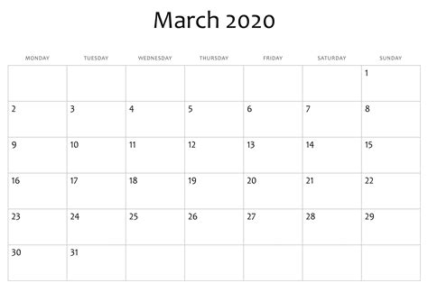 March 2020 Calendar Pdf Word Excel Template Free