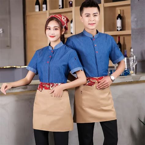 Blue Color Men Restaurant Waiter Uniform Hot Uniform Cafe Women Waitress Uniform Food Service