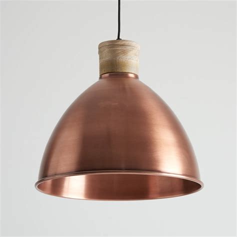 Antique Copper And Natural Wood Pendant Light By Horsfall And Wright