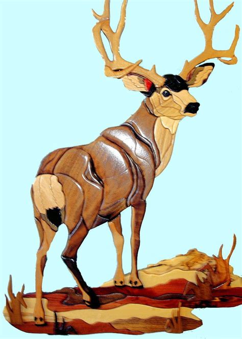 Handcrafted Standing Mule Deer Intarsia Wood Art Wall Etsy