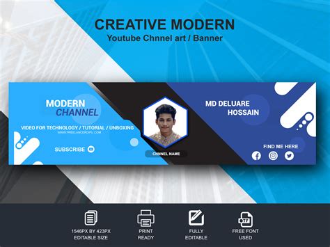 Creative Modern Youtube Channel Cover Banner Design By Md Deluare