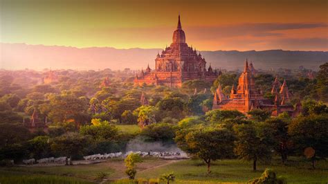 Pagoda Landscape In The Plain Of Bagan Myanmar Burma Windows