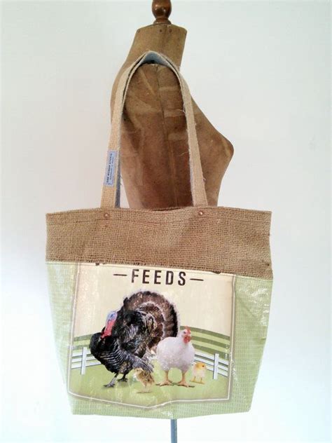Recycled Chicken Feed Bag Tote Burlap Lined Eco Friendly Etsy Feed Bag Tote Feed Bags Burlap