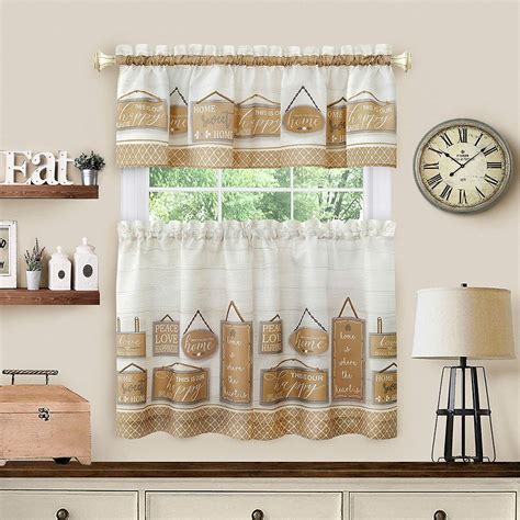 Woven Trends Modern Farmhouse 3 Piece Window Curtains Two Tier Panels