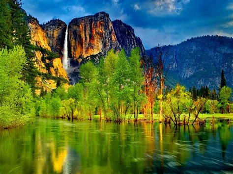 Wallpaper Hd Lake Mountain Waterfall