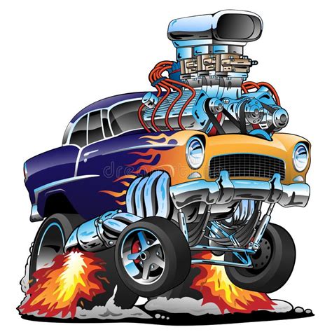 Hot Rod Race Car Engine Cartoon Lots Of Chrome Huge Intake Fat