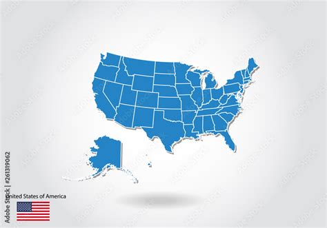 United States Map Design With 3d Style Blue Usa Map And National Flag