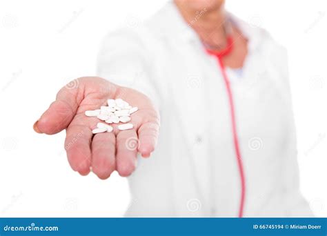 Female Doctor Holding Pills In Her Hand Stock Photo Image Of Medical