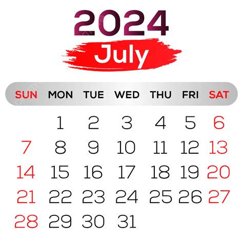 Vector De Calendario De Julio De 2024 Png Calendario Julio 2024 2024 Calendario Negro Png Y