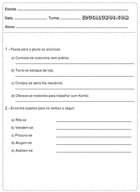 Exercícios De Português 5º Ano Para Imprimir