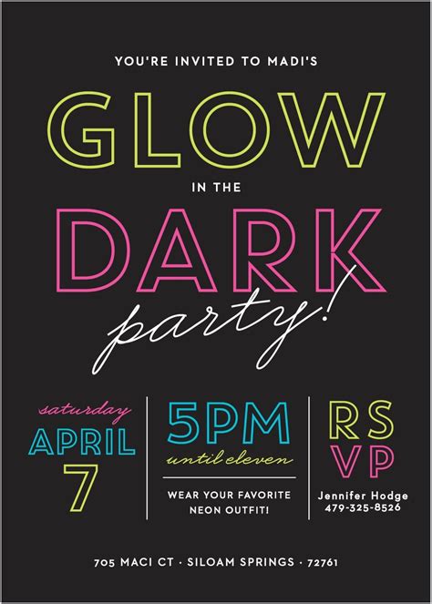 Glow In The Dark Childrens Birthday Invitations Glow Birthday Party