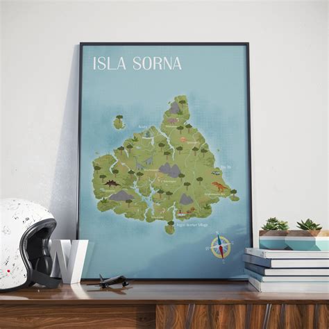 Isla Sorna Map Jurassic Park Poster Colorful Isla Sorna Etsy