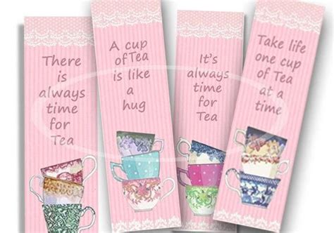 Pink Tea Cup Bookmarks Digitaltea Party Favors Tea Party Etsy Tea