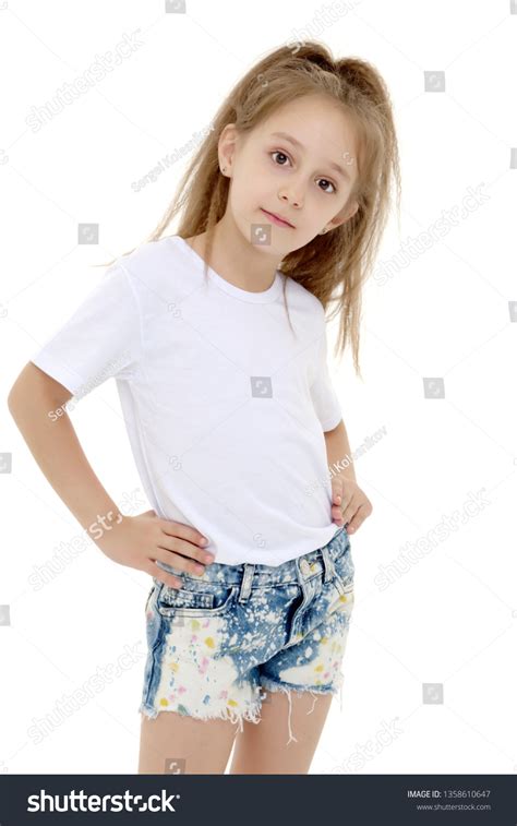 Charming Little Girl Short Shorts Pure Stock Photo 1358610647