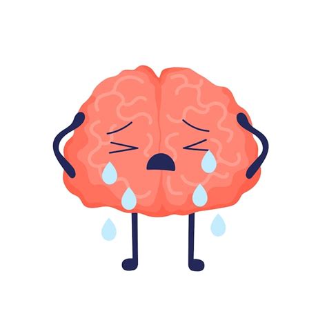 Premium Vector Brain Is Crying Upset Depressive Sad Cartoon Brain