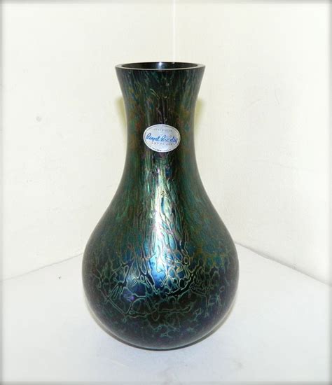 Vintage Royal Brierley Studio Glass Vase Iridescent Black Blue Green