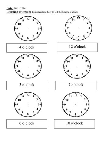 Telling Time Worksheets Oclock And Half Past Time Oclock 1 Tmk