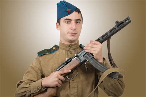 Young Soviet Soldier With Machine Gun Ww2 Stock Image Image Of