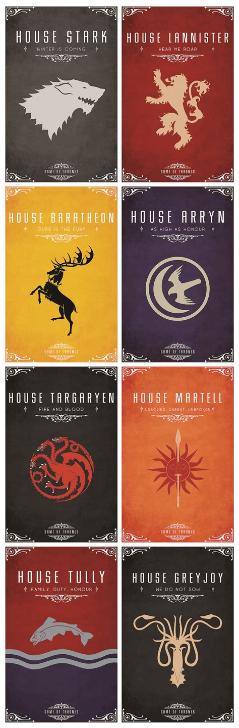 Game Of Thrones Minimalist Posters All The Major Houses Made By