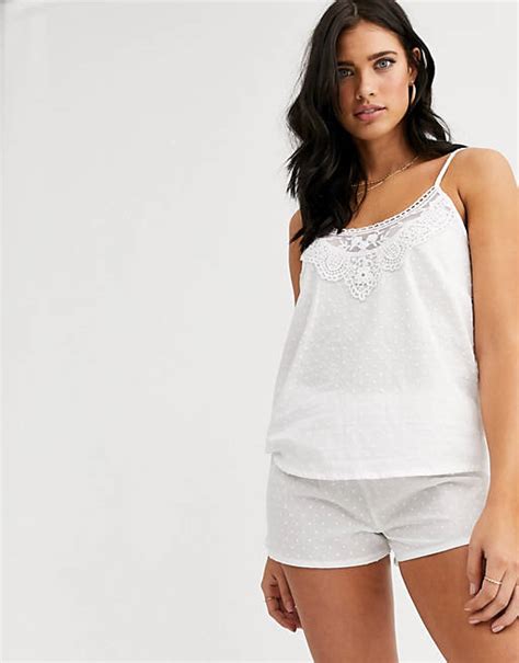 New Look Polka Dot Pyjama Shorts Set In White Asos