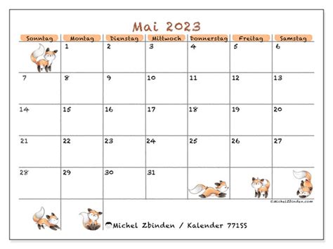 Kalender Mai 2023 Zum Ausdrucken “771ss” Michel Zbinden Be