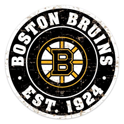 Boston Bruins Sign 22 Round Distressed Logo Hockey Hall Of Fame