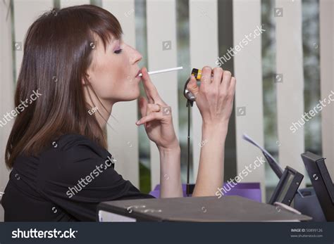 Young Business Woman Smoking Cigarette Office Stock Photo 50899126
