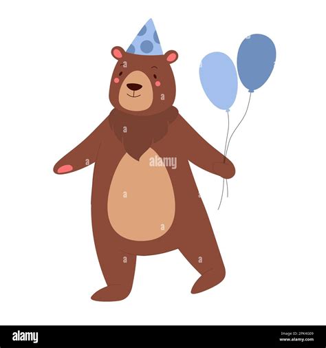 Party Bear With Balloons Cute Happy Birthday Bear Forest Cheerful