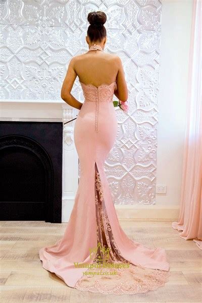 A Line Black Halter Floor Length Prom Dress With Applique And Pockets