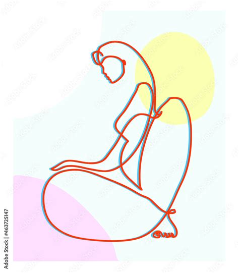 One Line Drawing Of Sitting Nude Woman One Continuous Line Drawing Of
