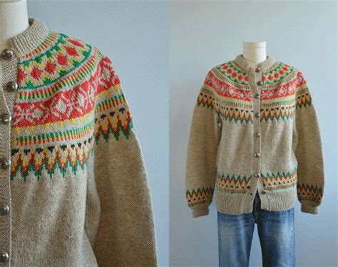 Vintage Norwegian Cardigan 50s Hand Knit Wool Nordic Fair Etsy