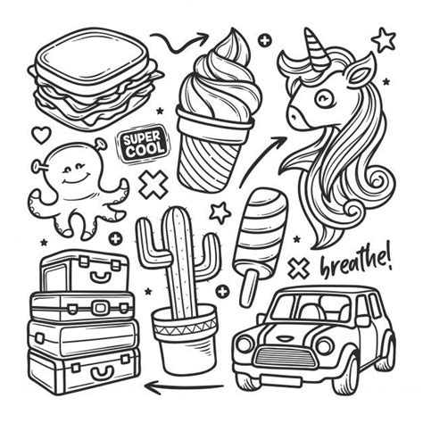 Free Vector Stickers Hand Drawn Doodle Black And White Doodle