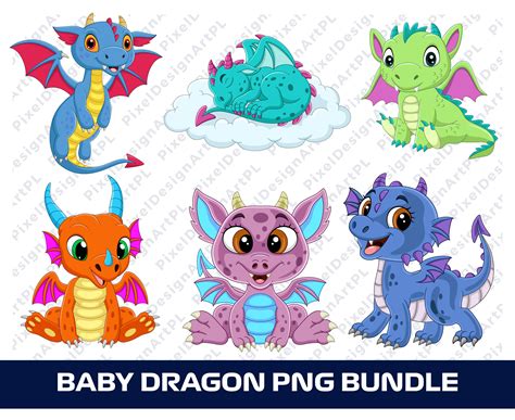 Baby Dragon Png Bundle Designs Cute Dragon Png Cartoon Etsy