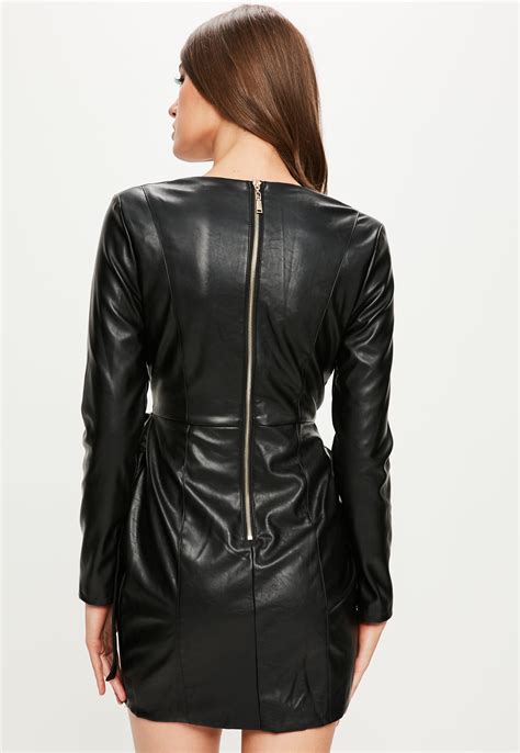 Lyst - Missguided Peace + Love Black Long Sleeve Faux Leather Dress in ...