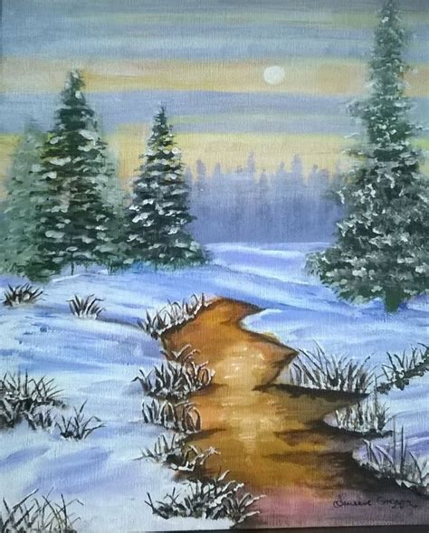 Winter Scene In Acrylics By Pinetree6 Winter Scenes Canvas Art