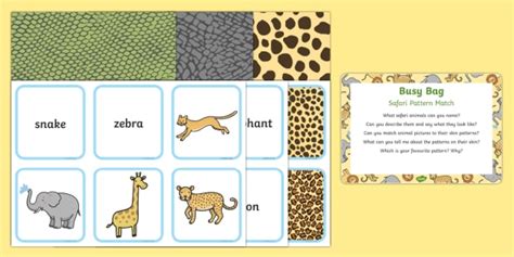 Safari Pattern Match Busy Bag Prompt Card And Resource Pack